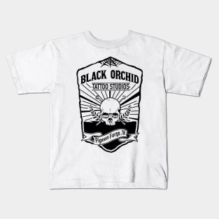 Black orchid skull logo black Kids T-Shirt